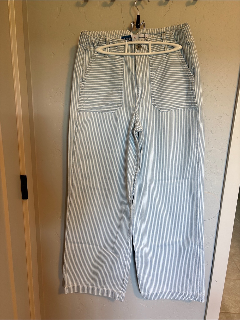 Old Navy Light Blue & White Striped Wide Leg Pants